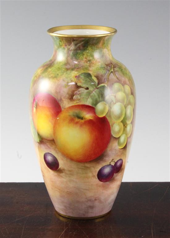 A Royal Worcester fruit painted ovoid vase, c.1955, height 18.7cm (7.4in.)